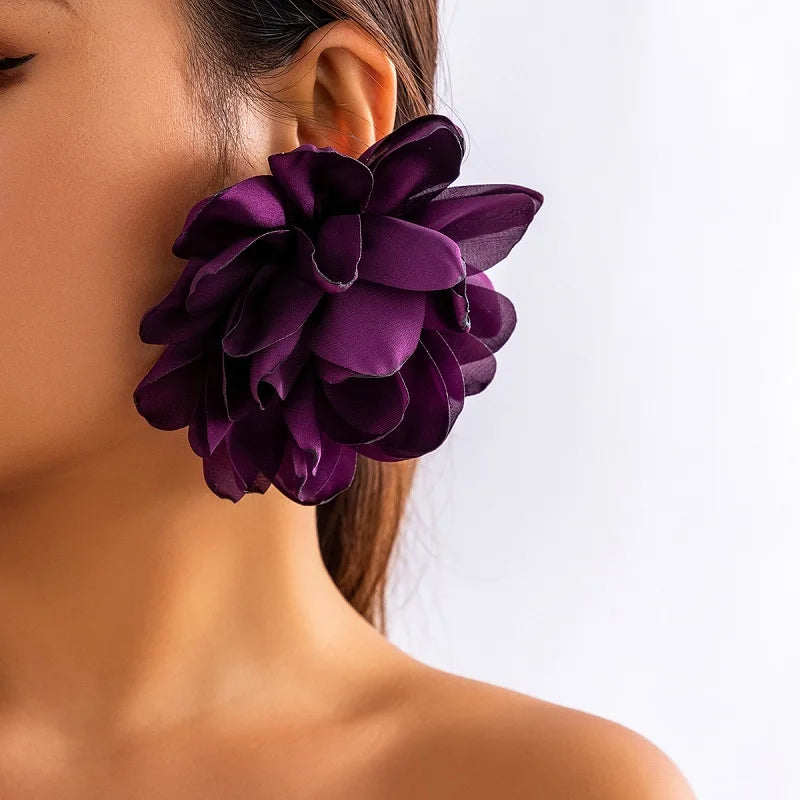 Fluffy Fabric Flower Earrings