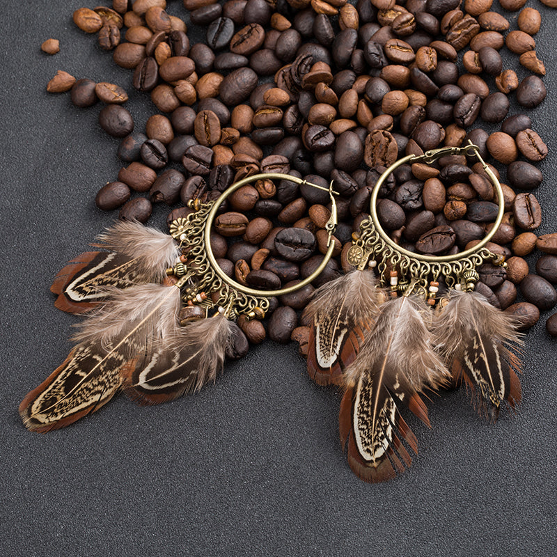 Brown Feather Tassel Earrings